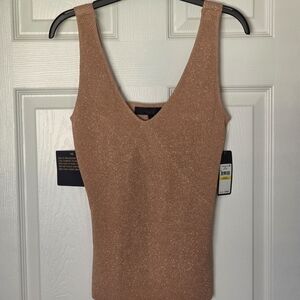 Copper, Rose Gold Color Dressy Tank Camisole With Metallic Shimmer Fabric